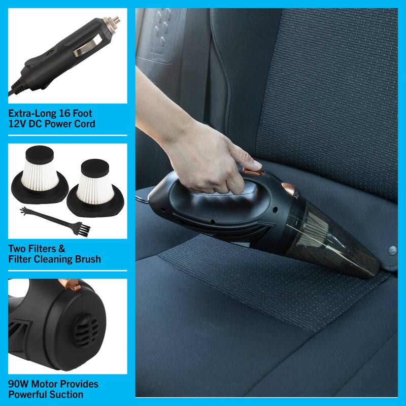 Car Vacuum - 12V High-Powered Handheld Vacuum - 16ft AUX Power Cord and Travel Case Included - Car Accessories by Stalwart