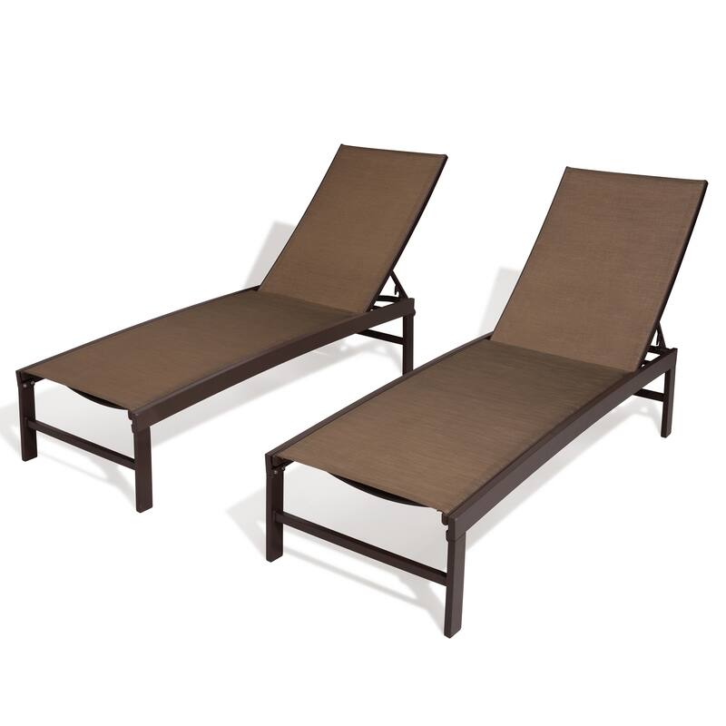 VredHom Outdoor Aluminum Adjustable Chaise Lounge Chairs (Set of 2) - 60.4 in L * 24.6 in W * 16.1/40.8 in H