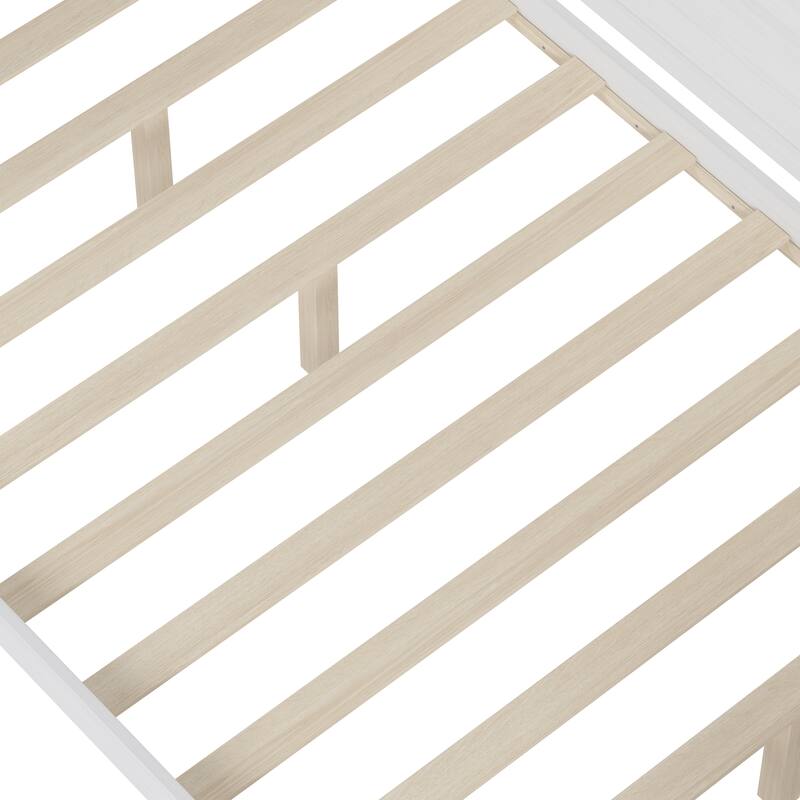 Wooden Full Daybed with Storage Shelves, Multi-functional Bed with Two Storage Drawers and Study Desk