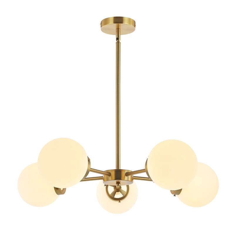 MLiAN 5-Light Sputnik Opal Glass Globe Shade Linear Chandelier for Indoor Height Adjustable - N/A - White Glass/Gold