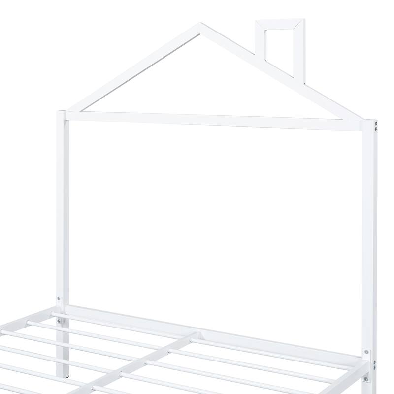 Full Size Metal Platform Bed with Two Drawers and House-Shaped Headboard