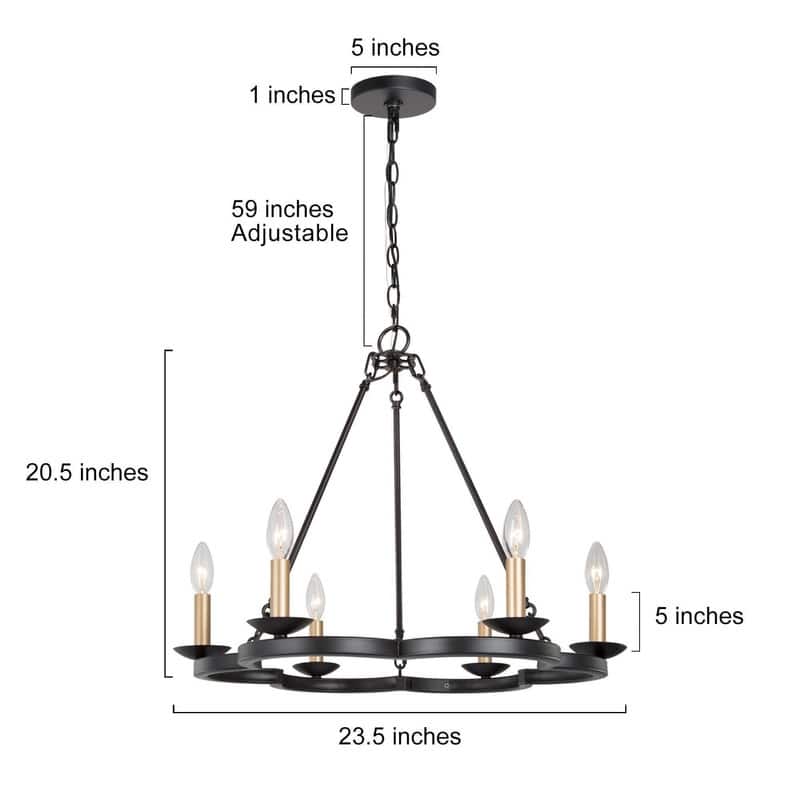 Modern Farmhouse Wagon Wheel Chandelier Black 6-light Candle Ceiling Lights for Kitchen