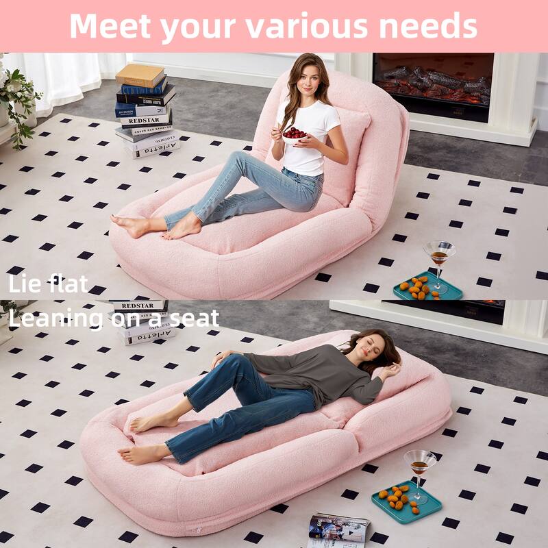 Roomfitters Folding Sofa Chair with 5 Adjustable Positions, Velvet Floor Lounge Chair for Gaming