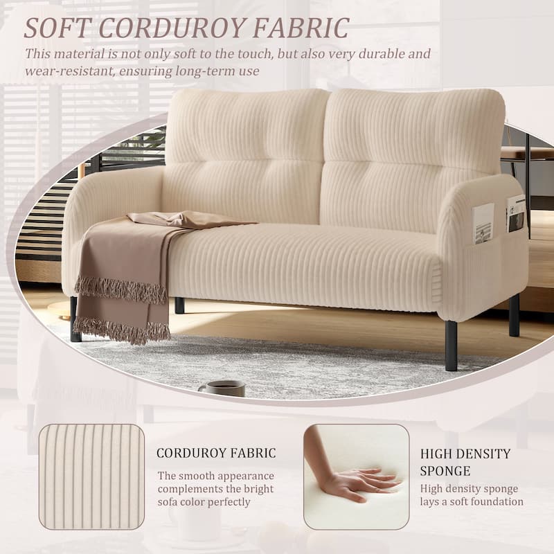 HOMEFUN Corduroy Upholstered Tufted Comfortable Wood Frame Loveseats Sofa with Double Side Pocket