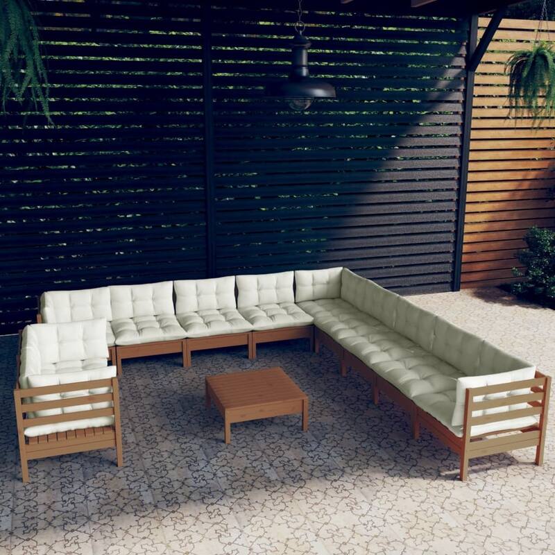 vidaXL Solid Pinewood Patio Lounge Set 11 Piece with Cushions Multi Colors