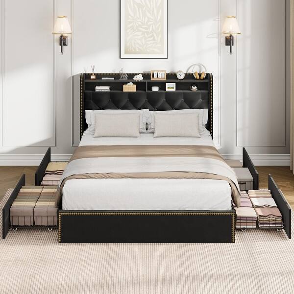 Velvet Bed Frame with 4 Storage Drawers - Bed Bath & Beyond - 43066585
