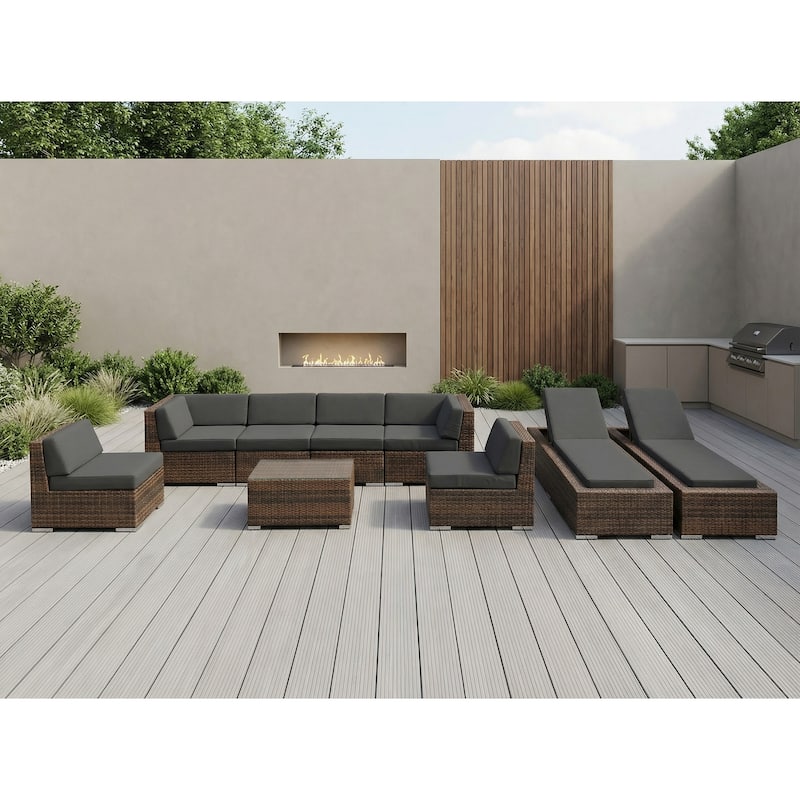 Ohana Outdoor Patio 9-piece Mixed Brown Cushioned Wicker Sofa Set - No Assembly - Grey