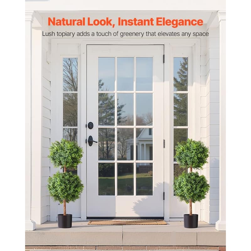 Set of 2 Artificial Topiary Trees 36" Faux Eucalyptus Plants with Real Wood Trunks, Weather-Resistant PE Leaves