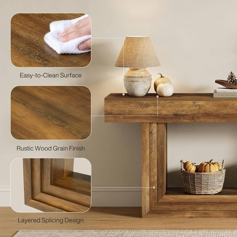 63" Console Table, 2-Tier Farmhouse Long Entryway Table with U-Shaped Base