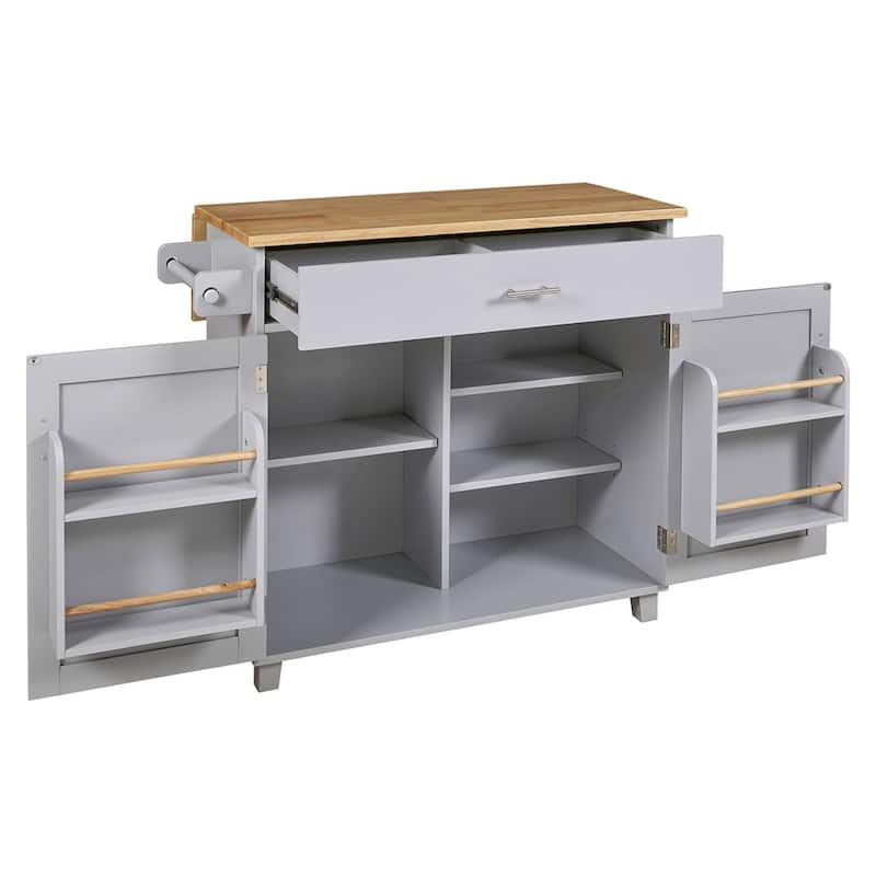 Rolling Kitchen Cart with Adjustable Shelf Tower Rack and Rubber Top