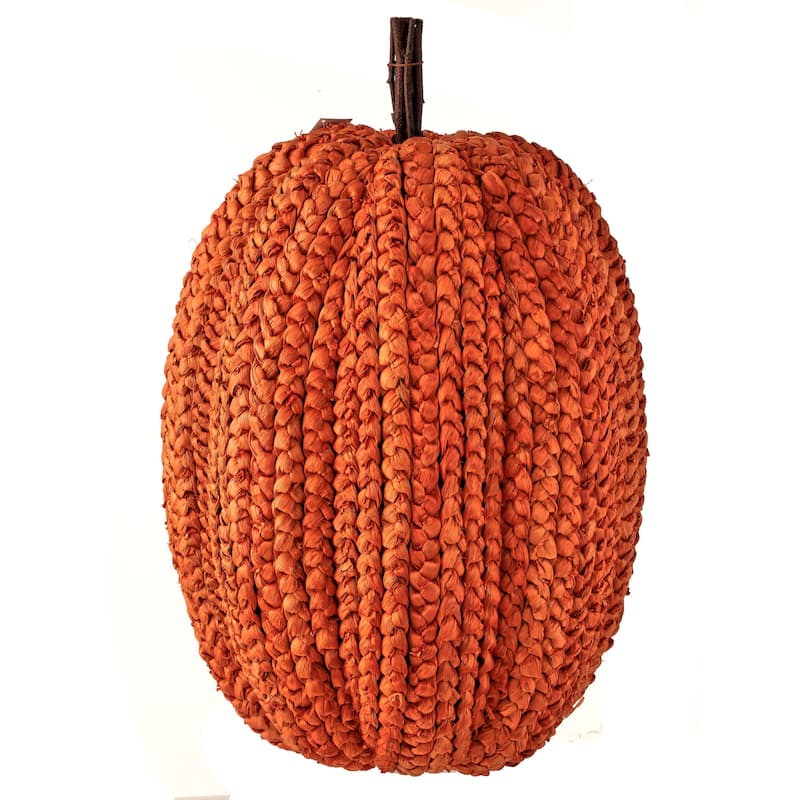 27.5" Display Basket Weave Pumpkin - 60%corn husk, 30%styrofoam, 10%twig