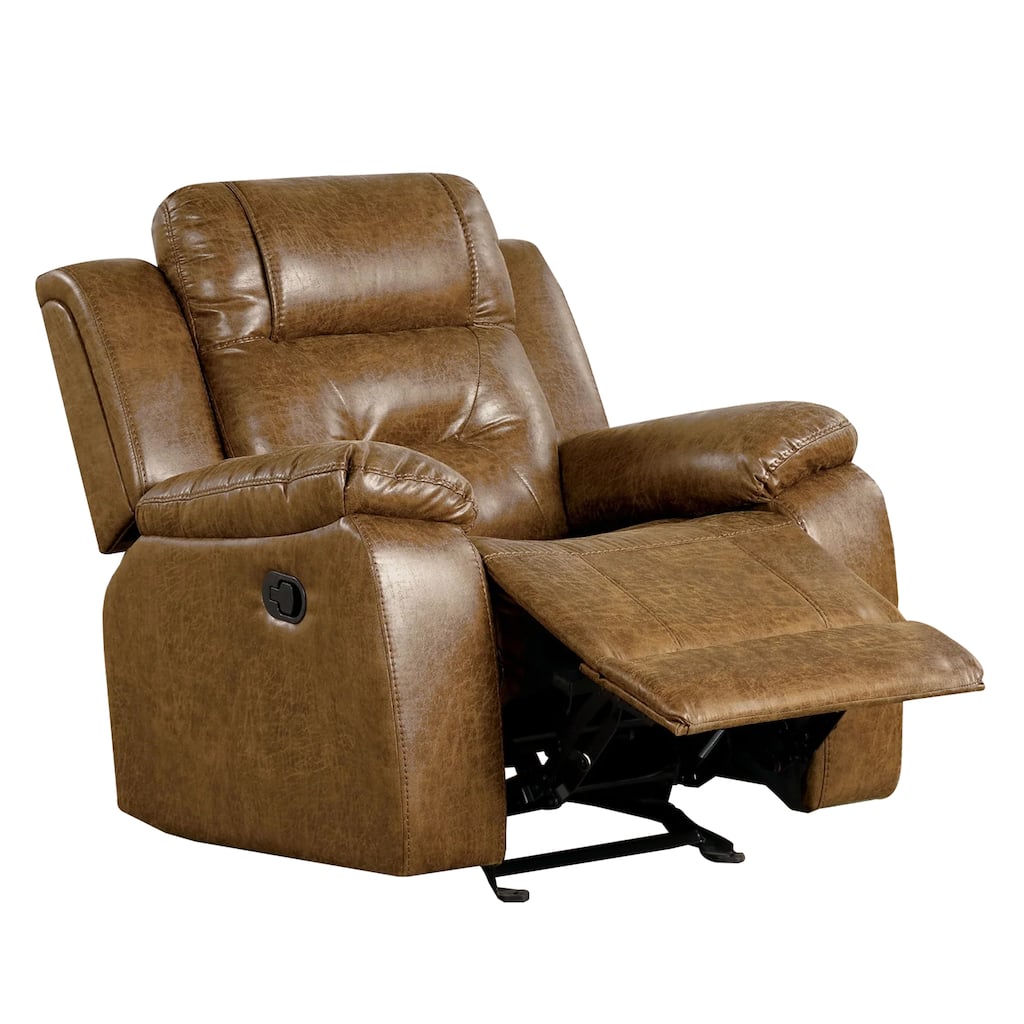 Kius Manual Recliner Chair, Brown Faux Leather, Pillow Top Arms