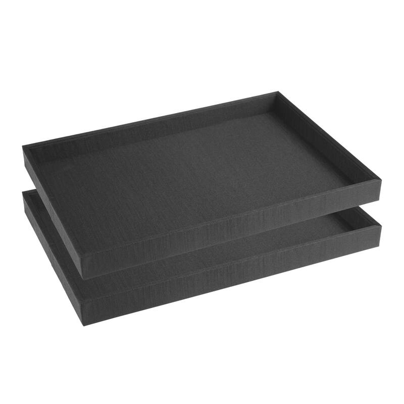 Set of 2 Stackable Fabric Jewelry Organizer Trays with Removable Dividers for Drawers, Jewelry Organizer Inserts Storage - Black