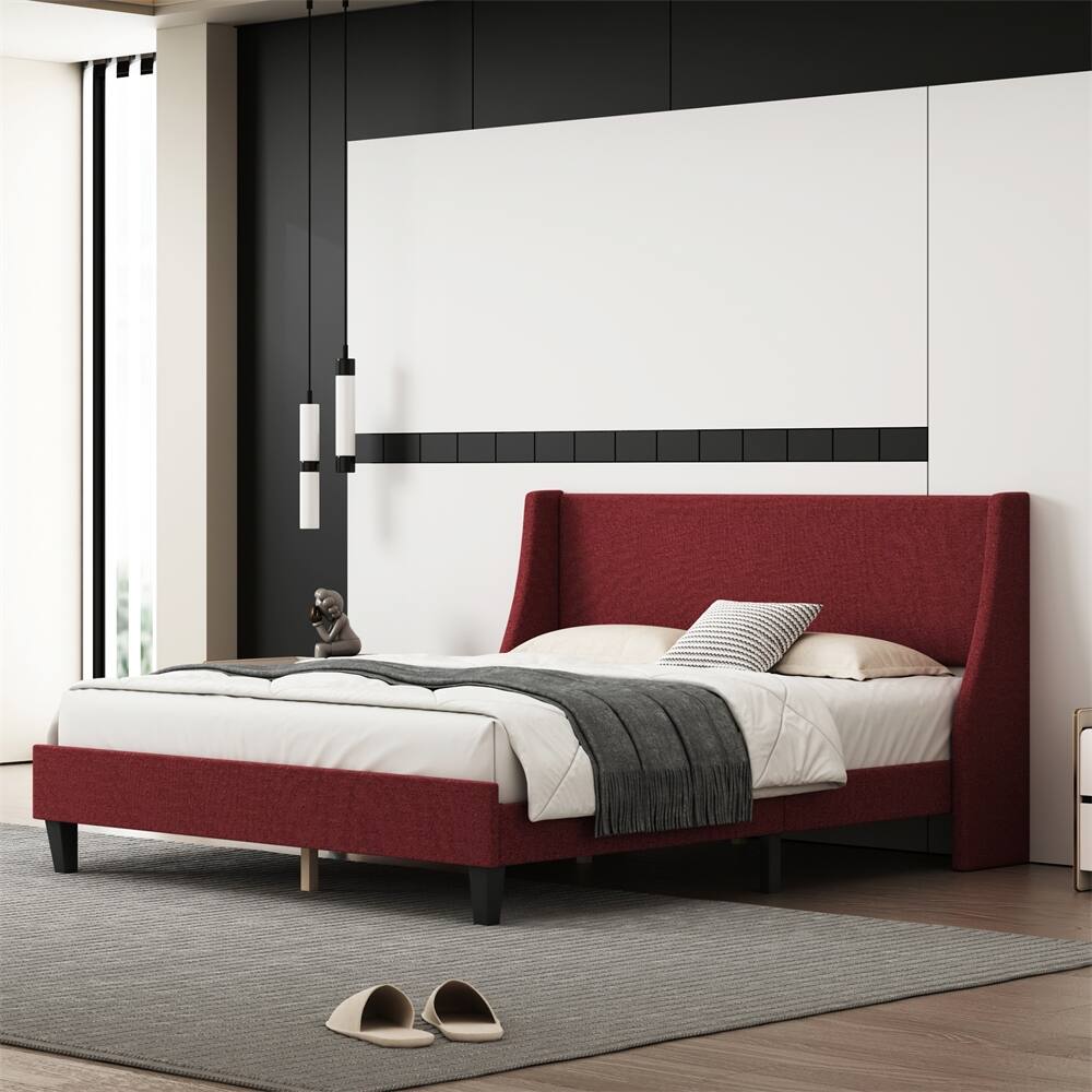 Queen Size Upholstered Bed Frame Platform with Adjustable Headboard