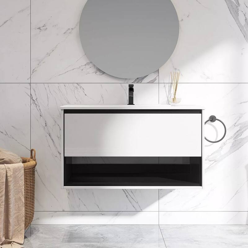 24"/30"/32"/36" Floating Bathroom Vanity Set with Ceramic Sink