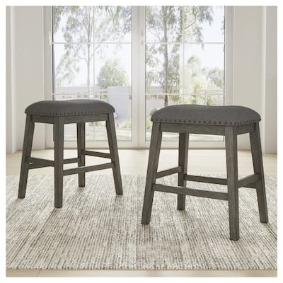 Caitbrook Dark Gray Upholstered Counter Height Barstool (Set of 2)