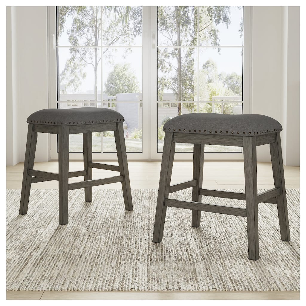 Caitbrook Dark Gray Upholstered Counter Height Barstool (Set of 2)