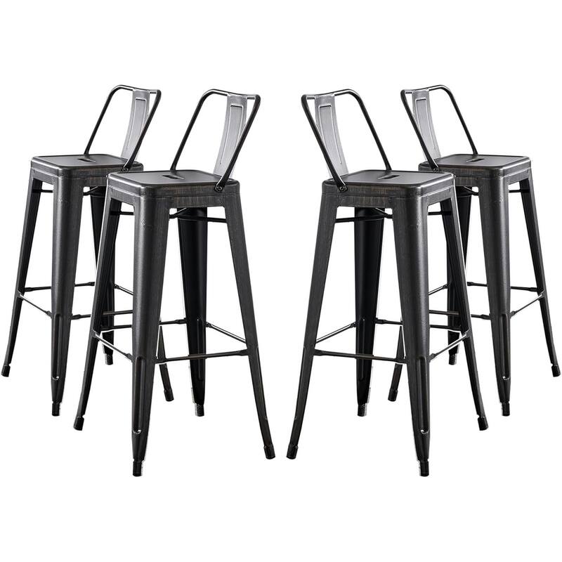 30" Sanded Matte Black Industrial Contemporary Rustic Metal Barstools with Bucket Back, Set of 4 - Black