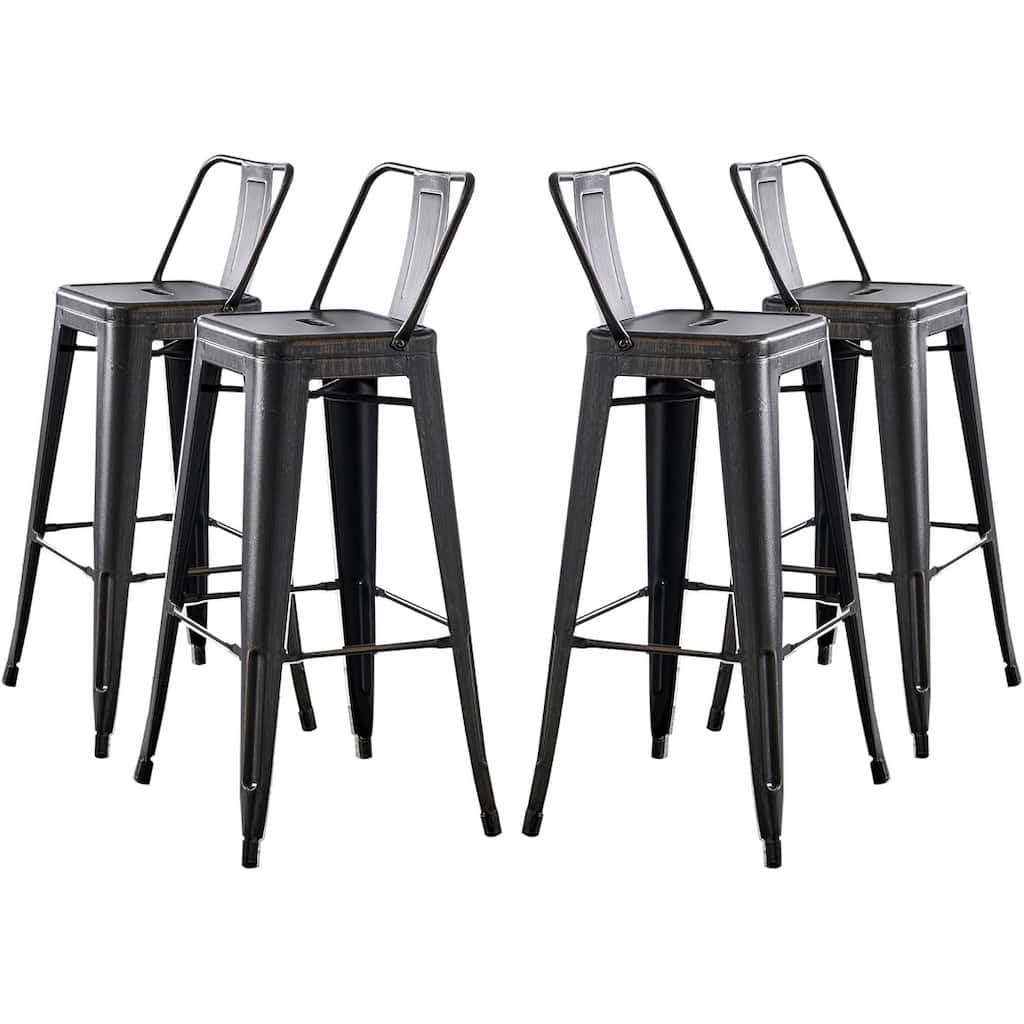 30" Sanded Matte Black Industrial Contemporary Rustic Metal Barstools with Bucket Back, Set of 4