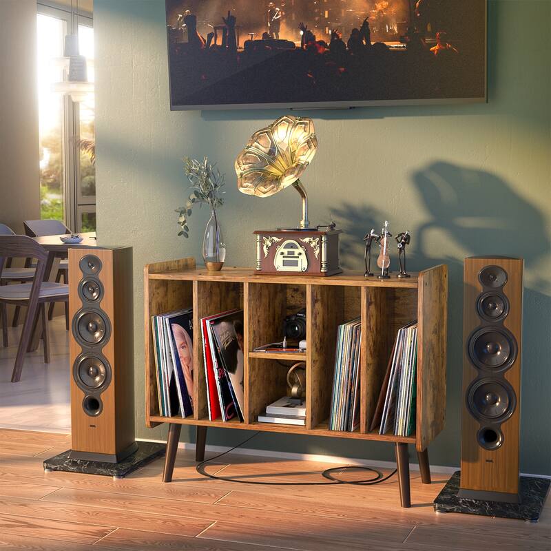 Retro Vinyl Stand with Charging Hub, Record Player Stand with Power Outlet and USB Ports