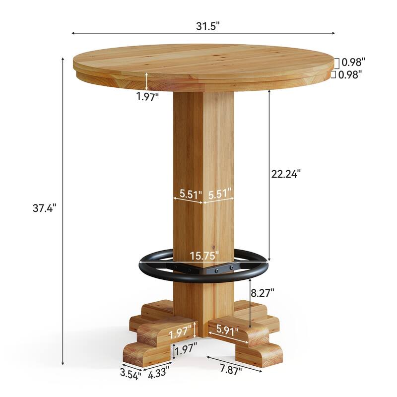 37.4" H Round Bar Table, Solid Wood Bistro Pub Table