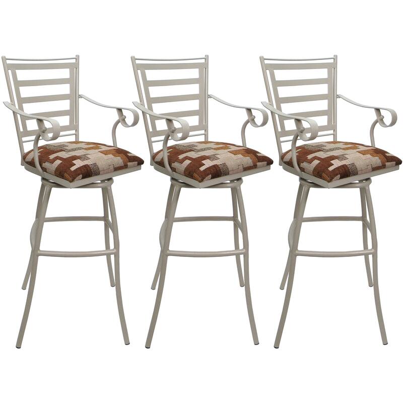 Set of 3 Outdoor Indoor Bar Stool Counter Extra Tall - Jenna with Arms - Craftsman Terracotta - Beige - Extra Tall
