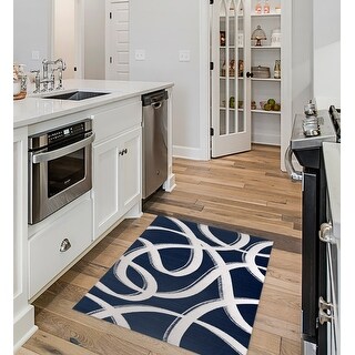 RIBBONS NAVY Kitchen Mat By Kavka Designs - Bed Bath & Beyond - 36896731