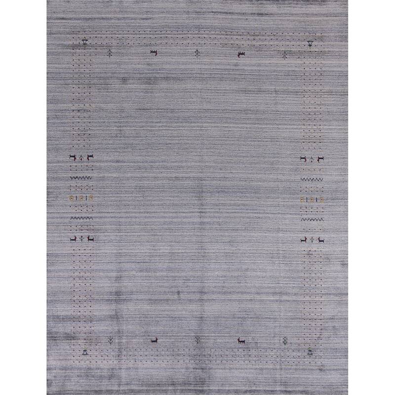 Hand Knotted Oriental 100% Wool Carpet Tribal Animal Pictorial Greys & Charcoal Gabbeh Area Rug - 9' 9'' X 8' 2''
