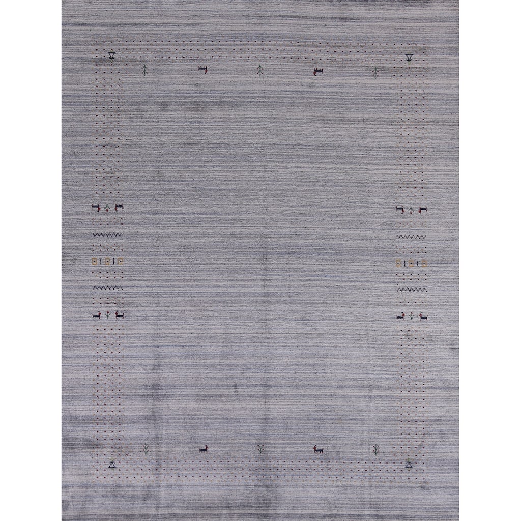 Hand Knotted Oriental 100% Wool Carpet Tribal Animal Pictorial Greys & Charcoal Gabbeh Area Rug - 9' 9'' X 8' 2''