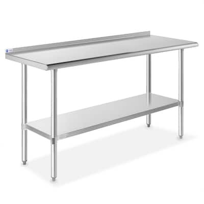 60 x 24in NSF Stainless Steel Prep Table with Backsplash