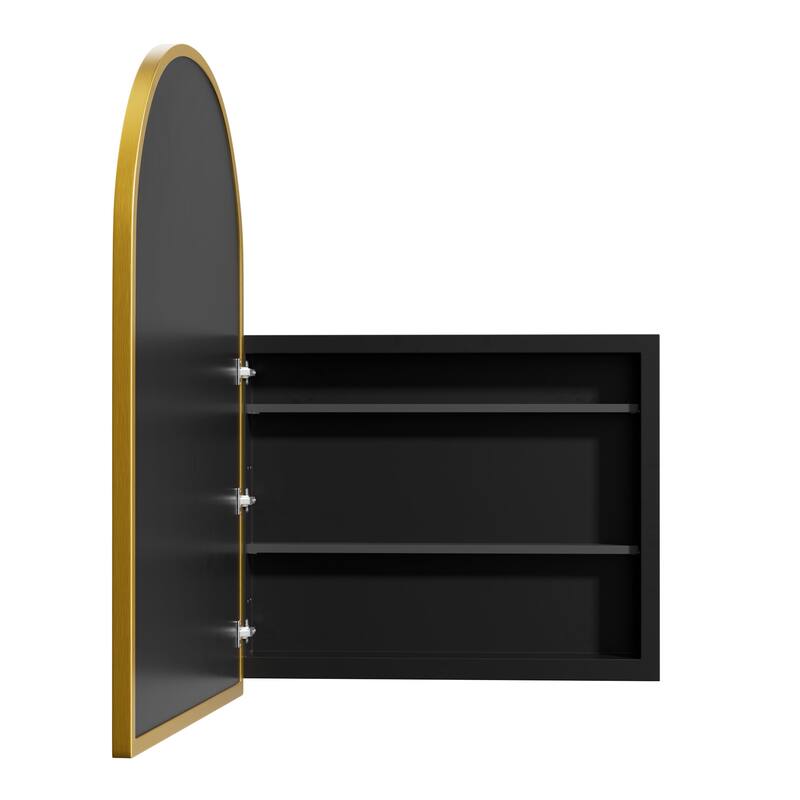 Arched Bathroom Medicine Cabinet with Mirror Metal Framed Wall Mounted Recessed Cabinets for Bathroom Vanity