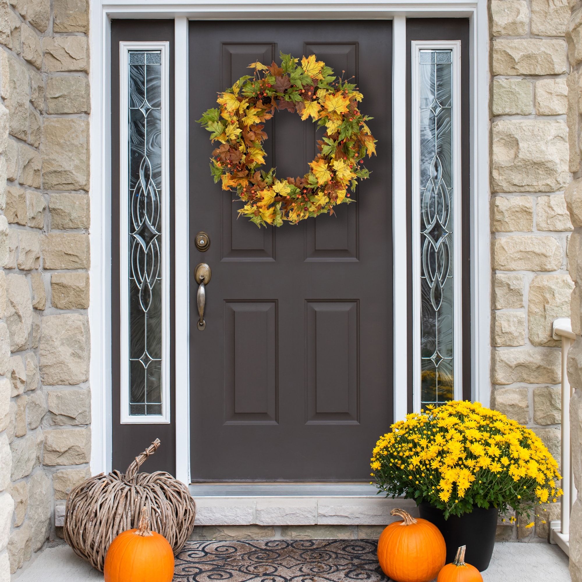 Berries Twigs Artificial Thanksgiving Wreath Yellow 30-Inch - Unlit
