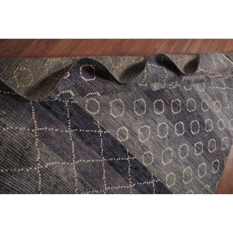 Grays & Blues Trellis Moroccan Oriental Rug Hand-Knotted Wool Carpet - 5'11"x 9'8"