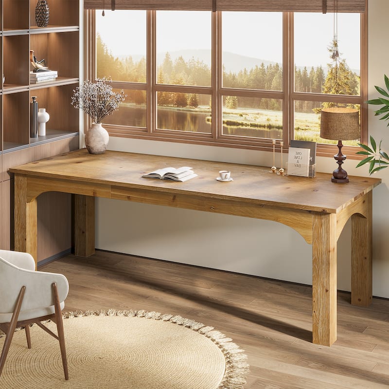 Solid Wood Two Person Desk, 79 Inch Extra Long Computer Desk