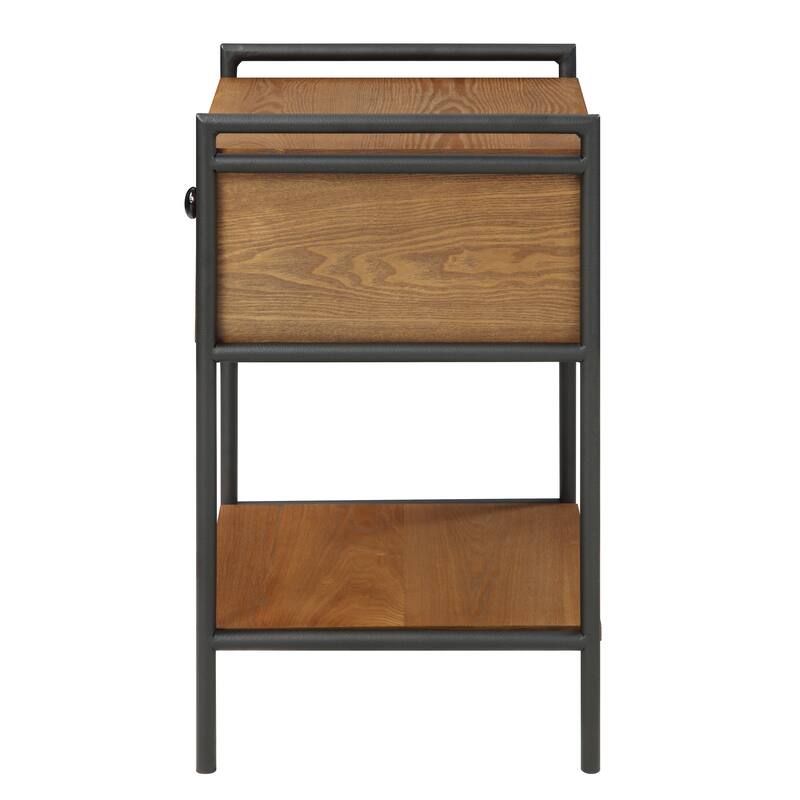 Azalea Park Wood and Metal Side Table with Drawer and Shelf - 17.52 W x 15.75 D x 25.59 H
