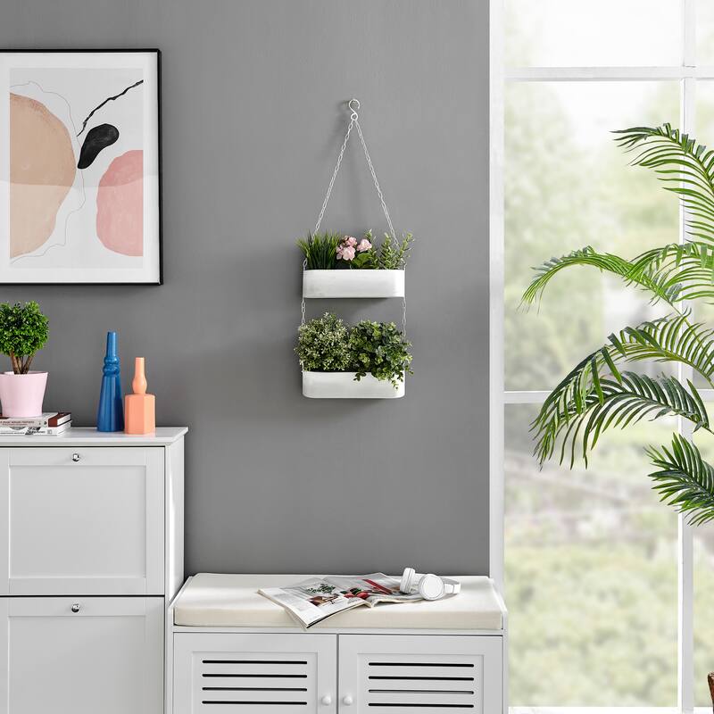 Danya B. Two-Tier Hanging White Metal Trough Wall Planter