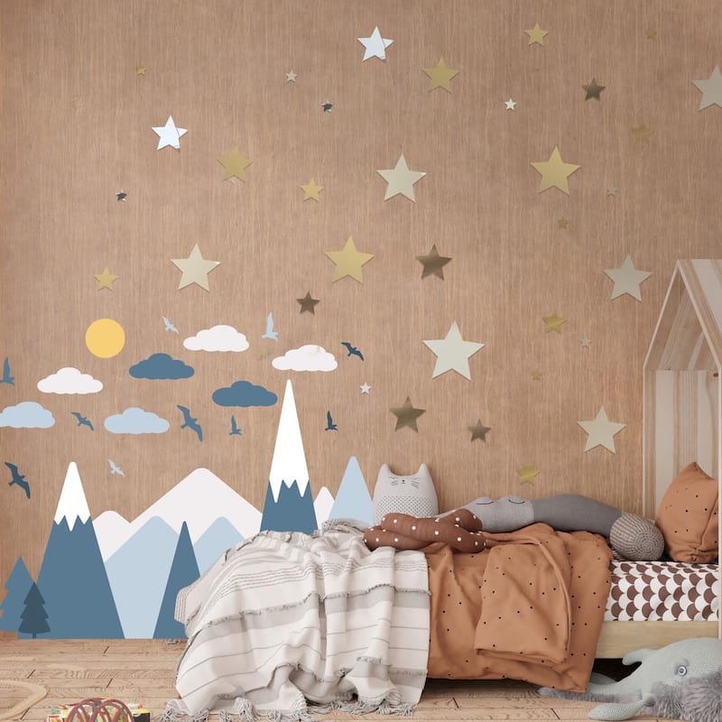 Walplus Blue Mountains With Stars Mirror Art Nursery Wall Stickers Decals