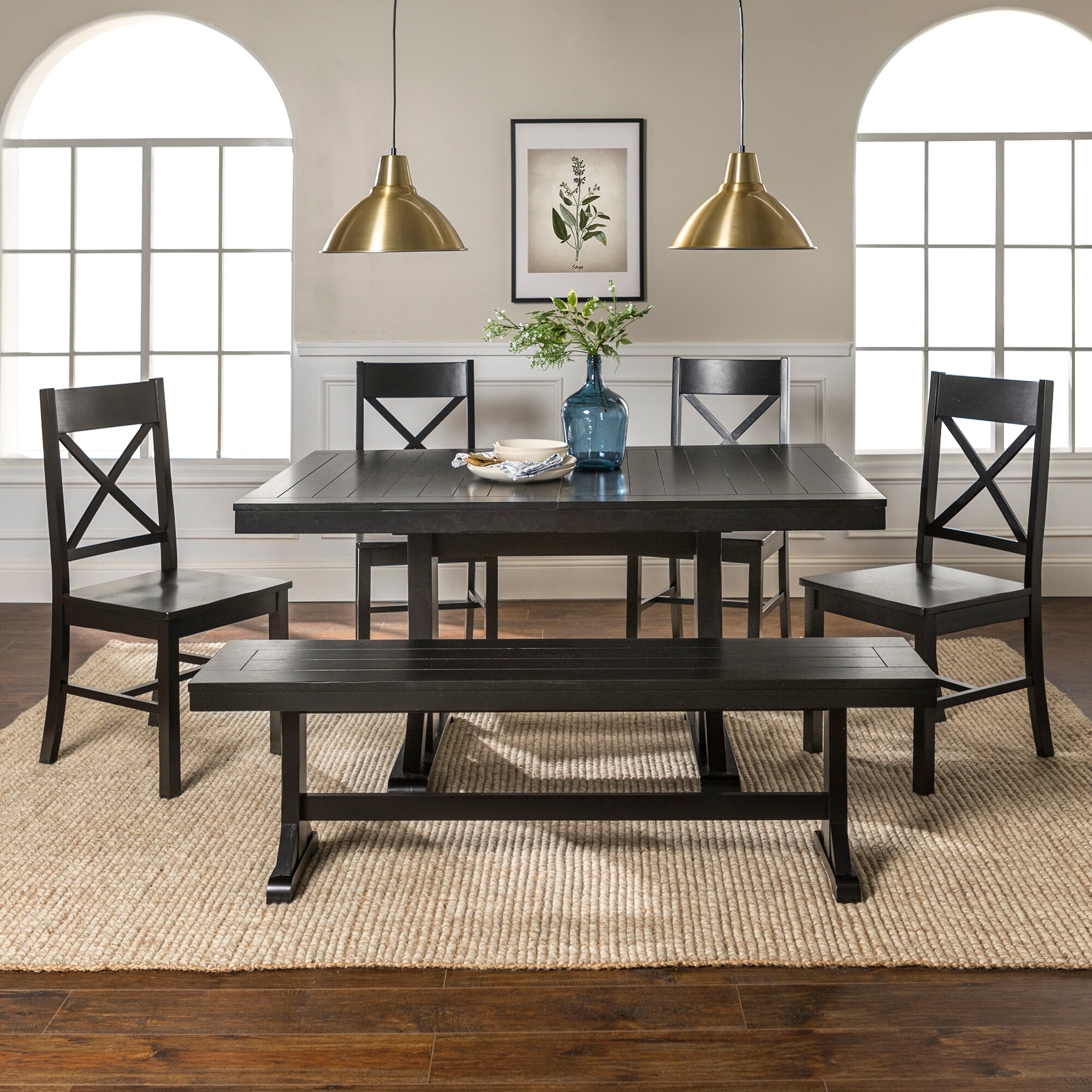 Shop 6 Piece Antique Black Rustic Farmhouse Trestle Dining Set