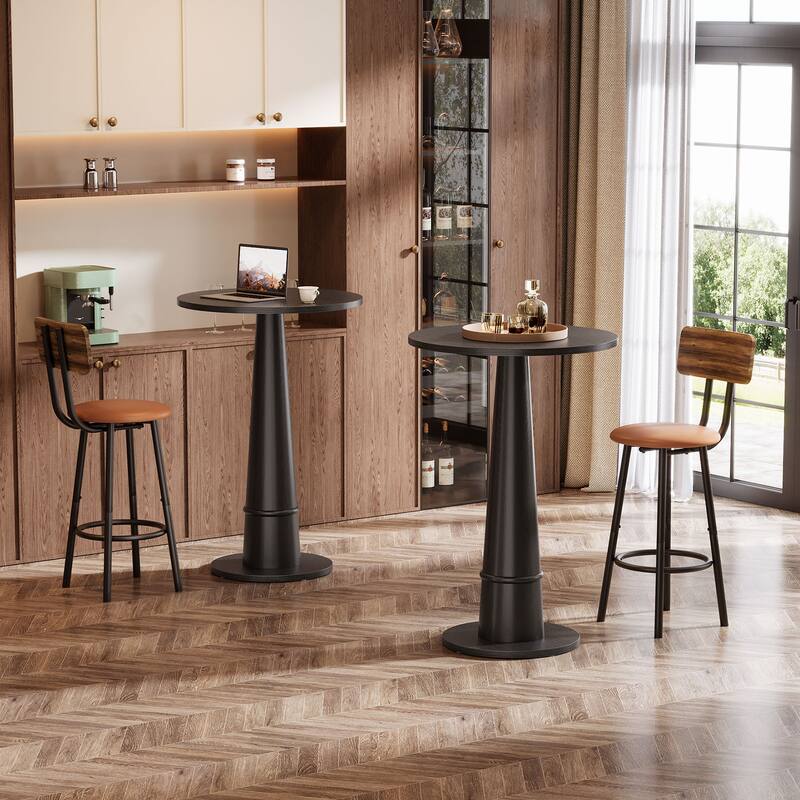 37.4 High Round Bar Table with Solid Wood Pillar