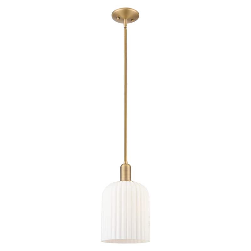 Innovations Lighting Endless Possibilities Arcadia - Bridal Veil - 1 Light 8" Stem Hung Mini Pendant - Brushed Brass/Gloss White Shade