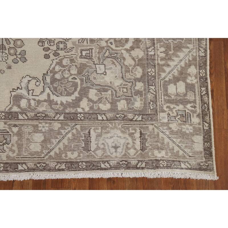 Distressed Tabriz Vintage Persian Rug Hand-Knotted Blue Wool Carpet - 6'7" x 9'6"