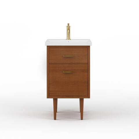 Brandy Integrated Ceramic Sink Top Vanity in Honey Walnut with Satin Gold Single Faucet
