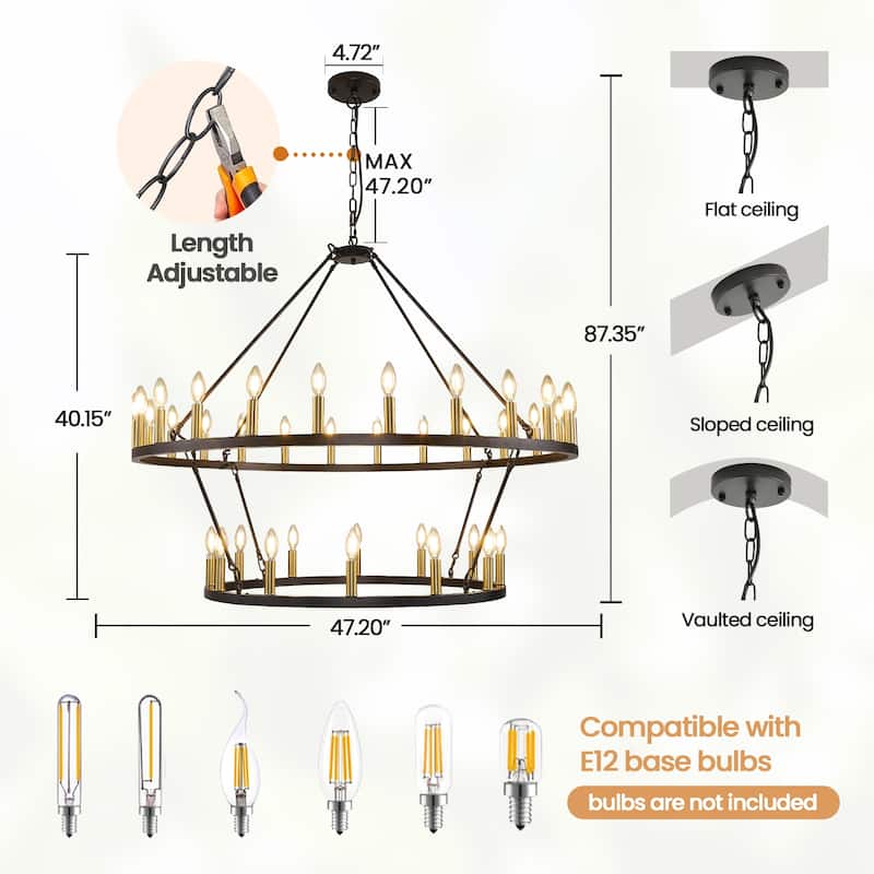 36 - Light Candle Dimmable Two Tiers Wagon Wheel Chandelier