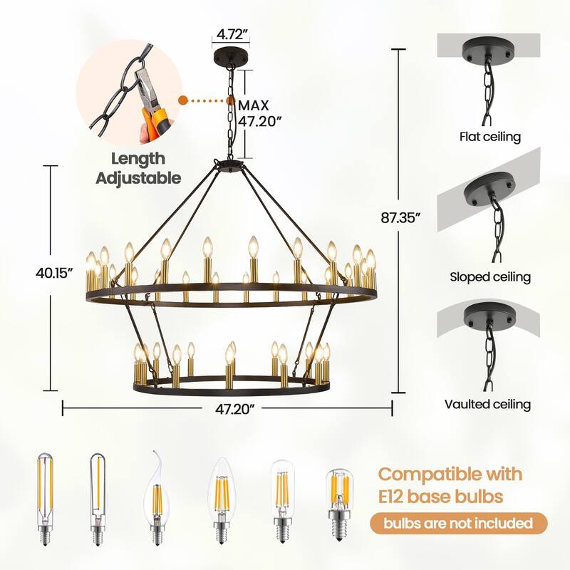 36-light Modern Farmhouse 47In Round Wagon Wheel Chandelier