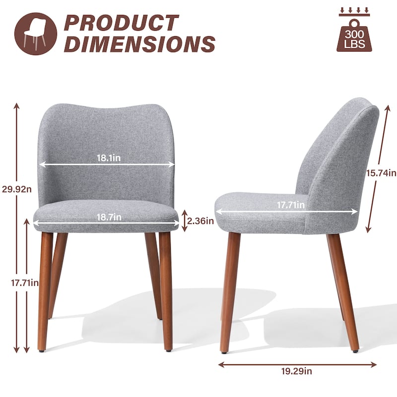 Modern Upholstered Dining Chairs with Padded Seat and Wood Legs