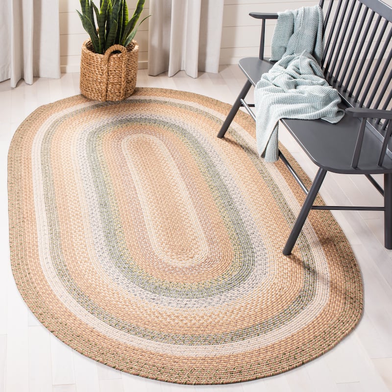 SAFAVIEH Handmade Braided Jivitza Country Rug - 5' x 8' Oval - Tan/Multi