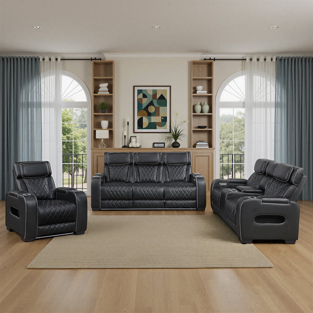 Luminate Faux Leather 3-Piece Power Reclining Living Room Sofa Set