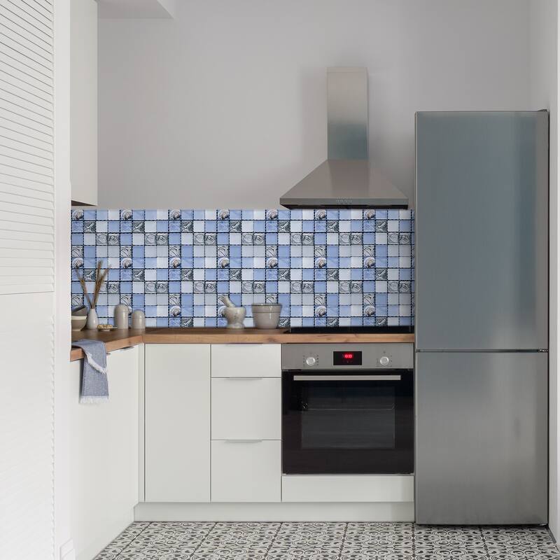 25Pcs Peel and Stick Tiles Backsplash, 4"x4" Mosaic Tile Stickers, Blue Grey - Blue+Grey