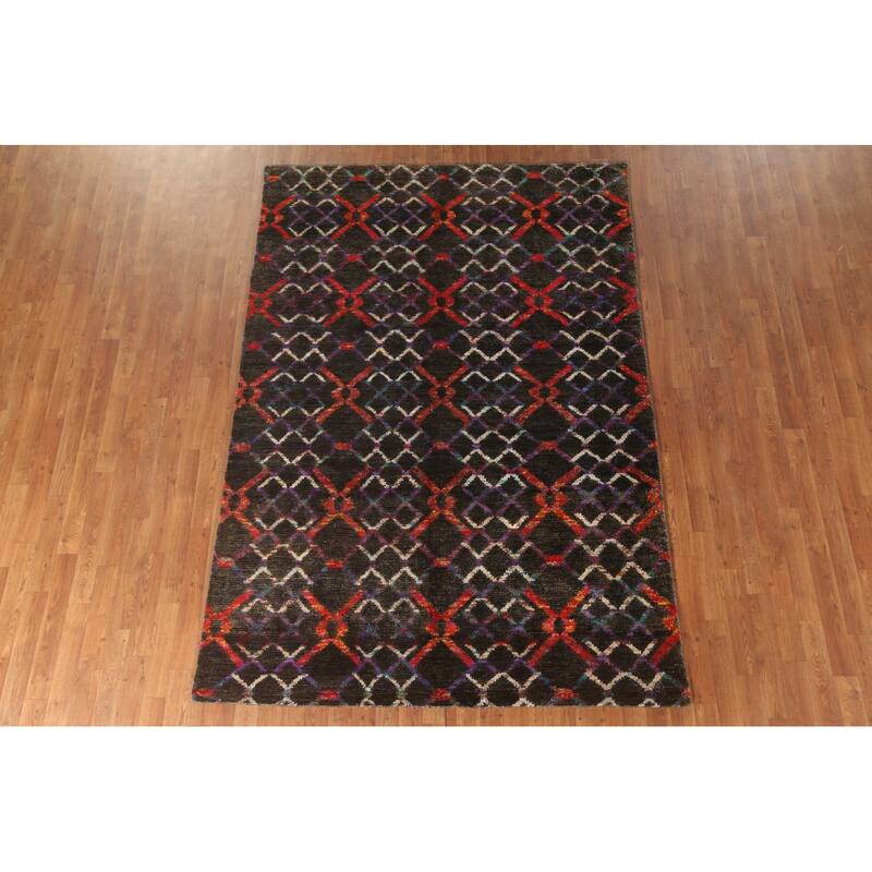 Trellis Abstract Persian Area Rug Hand-Knotted Wool Carpet - 5'8" x 8'6"