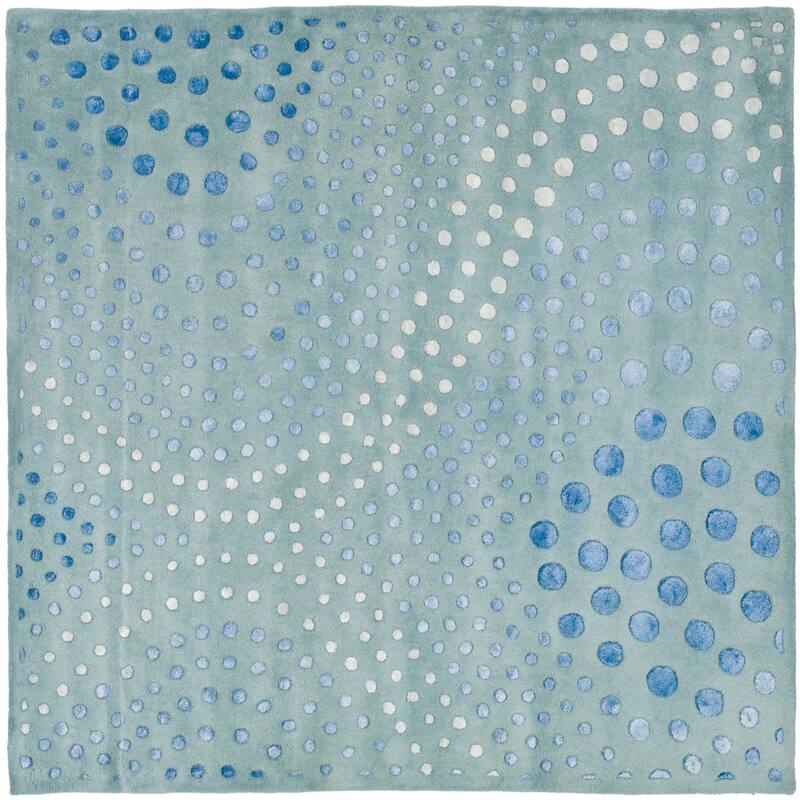 SAFAVIEH Handmade Soho Katelin Abstract Wave N.Z. Wool Rug - 8' Square - Light Blue